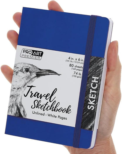 Pro Art Premier Sketch Book Travel 6"x 4" White 74lb Royal Blue 80 Sheets, Sketch Book, Sketchbook, Drawing Pad, Pad, Drawing Paper, Art Book, Paper, Sketchbook for