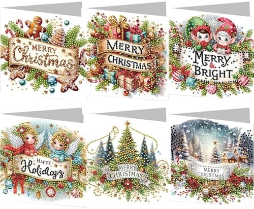 jinglinhh 6pcs Diamond Art Painting Merry Christmas Angel Gifts Tree Greeting Cards with Envelopes, DIY Card Making Kits for Adults, Diamond Art Postcards Christmas Cards Craft Gifts by Unknown