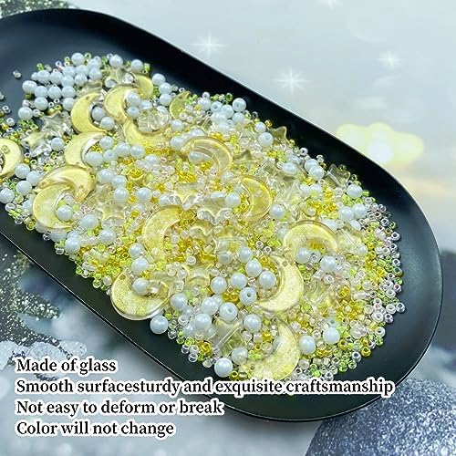 Assorted Glass Beads for Jewelry Making Multi Size Colors Glass Star Moon Seed Pearl Spacer Beads for Bracelets Necklace Earring Making(White Champagne Yellow) - Image 3