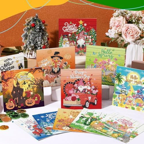 Saillong 12 Pack Holiday Diamond Painting Greeting Card Kit Seasonal Diamond Art Cards with Envelopes Summer Patriotic 5D Rhinestones Painting Making Kit for Adult DIY Craft Family Friend Holiday Gift - Image 6