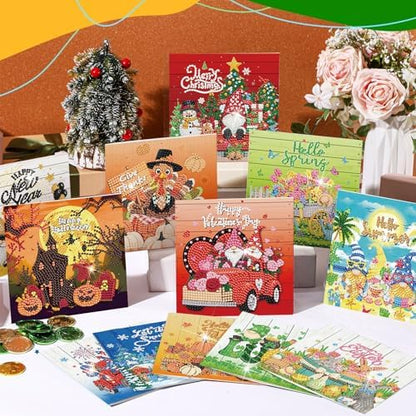 Saillong 12 Pack Holiday Diamond Painting Greeting Card Kit Seasonal Diamond Art Cards with Envelopes Summer Patriotic 5D Rhinestones Painting Making Kit for Adult DIY Craft Family Friend Holiday Gift - Image 6