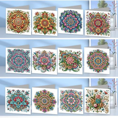 Diamond Painting Greeting Cards 12 Pack Mandala Design DIY Kit with Special Irregular Rhinestones Thick Cardboard Envelopes Included Handmade Craft for Adults Gift - Image 2
