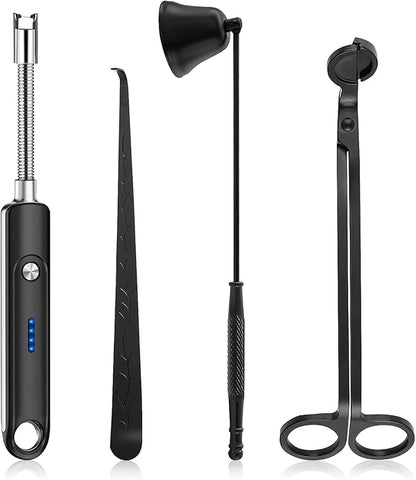 Lsnisni Candle Wick Cutter and Trimmer Set, Electric Lighter, Wick Dipper - Black, 4-Piece, Mom Birthday Gift