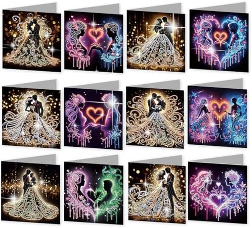 jinglinhh 12pcs Diamond Art Painting Couples Greeting Cards with Envelopes, DIY Card Making Kits for Adults, Diamond Art Christmas Cards for Birthday Holiday Gifts by Unknown