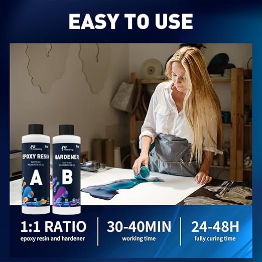 Epoxy Resin 16OZ, Clear Beginner-Friendly Kit, Clear Resin Epoxy for Crafts, DIY Jewelry Making, Mixing Ratio 1:1, Less Bubble & No Yellowing(8OZ×2)