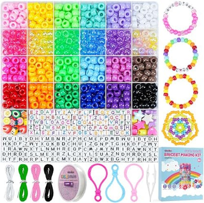 Gionlion 1000PCS Pony Beads Bulk Bracelet Making Kit, 24 Colors Kandi Beads for Bracelets and Jewelry Making, Letter Beads and Charms for DIY Hair Braiding, Craft and Gift for Girls by Gionlion