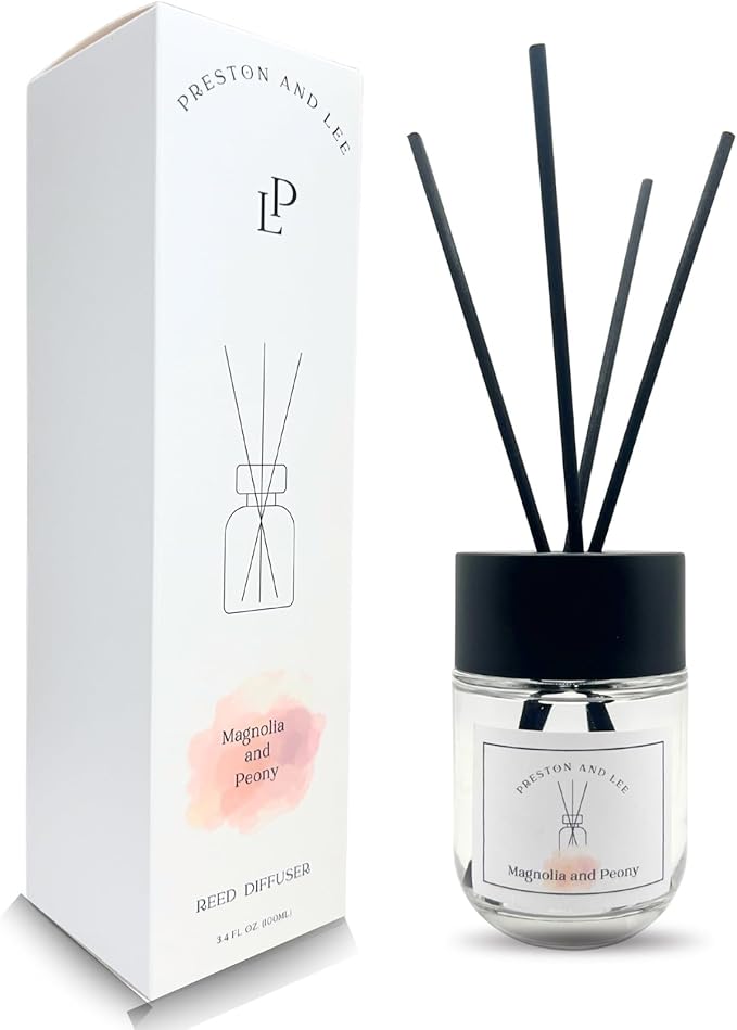 Preston and Lee Reed Diffuser Set | 100 ml (3.4 fl oz) Magnolia and Peony Scent Reed Diffuser Set | Aromatherapy Diffusers | Natural Reed Diffuser Oil for Home and Spa Fragrance