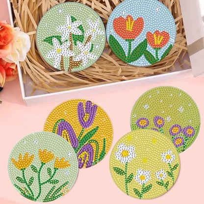 DOTZSO Diamond Art Coaster Kit 8Pcs Flower Diamond Painting Coaster 4×4in - Image 7