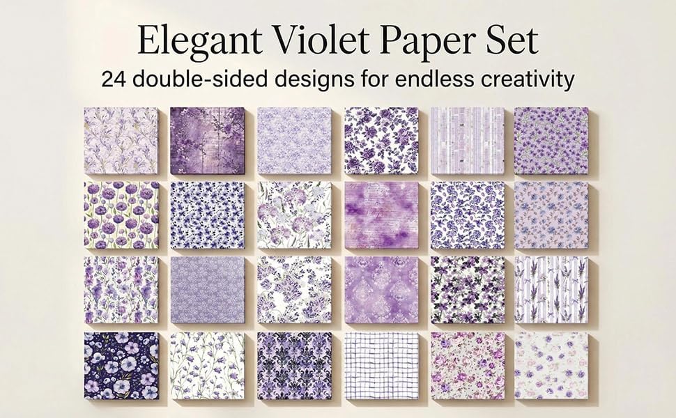 Purple Scrapbook Paper Vintage Flower Pattern Papers Pad 12×12,24 Sheets Double-Sided Spring Purple Floral Scrapbooking CardStock Paper Pad for Holiday Cardmaking DIY Junk Journal Papers. - Image 4
