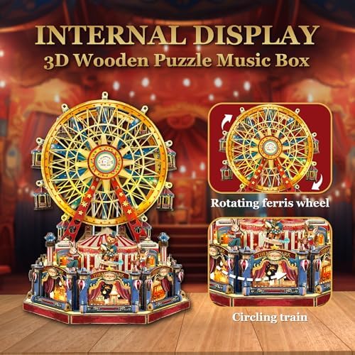 3D Wooden Puzzle Ferris Wheel DIY Miniature House Kit Music Box - Image 4