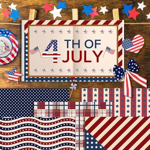 Retro Patriotic Scrapbook Paper Blue Star Patterned Papers Pad 11.8×11.8,24 Sheets Double-Sided Scrapbooking CardStock Paper for 4th of July Card Making Veteran's Day Cardmaking DIY Origami Papers. - Image 5