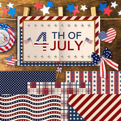 Retro Patriotic Scrapbook Paper Blue Star Patterned Papers Pad 11.8×11.8,24 Sheets Double-Sided Scrapbooking CardStock Paper for 4th of July Card Making Veteran's Day Cardmaking DIY Origami Papers. - Image 5
