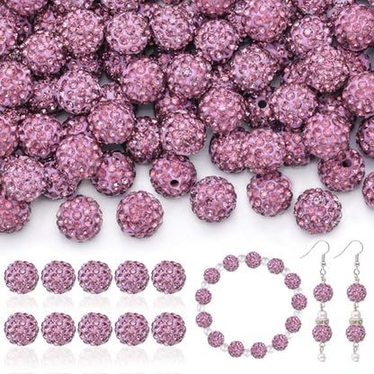 200pcs 10mm Rhinestone Beads for Jewelry Making, Light Purple Shiny Round Disco Beads Bulk, Sparkle Crystal Clay Christmas for Bracelet Baseball Necklace Earring Crafting and DIY by TINKRSTUFF