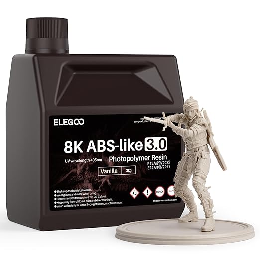ELEGOO ABS-Like 8K 3D Printer Resin 3.0, 405nm UV-Curing Photopolymer Resin for 12K/14K/16K Mars Saturn Jupiter MSLA DLP LCD 3D Printing with Strength and Toughness, Vanilla 2000g