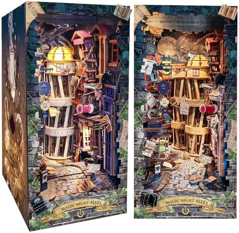 Spilay Book Nook Kit for Adults, Magic Night Lane DIY Miniature House Kit by SpilayDIYDollhouseMiniature