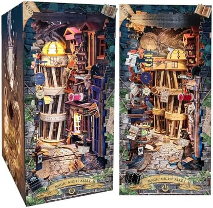 Spilay Book Nook Kit for Adults, Magic Night Lane DIY Miniature House Kit by SpilayDIYDollhouseMiniature