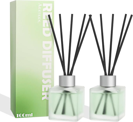 Aeeteek Reed Diffuser, Sea Salt & Lemon Scented Oils, Air Freshener Essential Oil Set with Diffuser Sticks, 3.4 oz Long Lasting Home Fragrance for Bedroom Office Shelf Bathroom Decor (2-Pack)