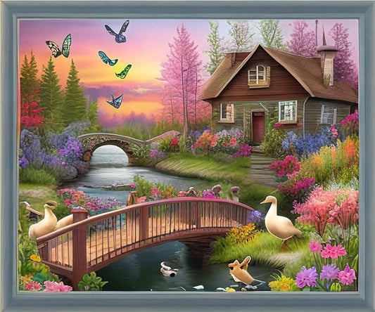 Joyhoor Cross Stitch Kits for Beginners Stamped Cross-Stitch Supplies Needlework preprint Embroidery Kits for Adults DIY Needlepoint Kits Embroidery Patterns 11CT-Seaside Courtyard 16x20 inch