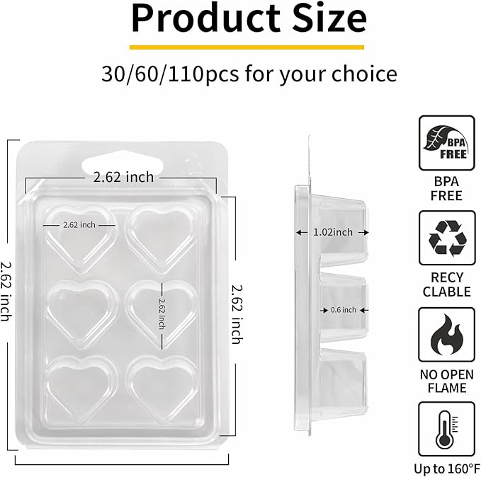 Wax Melt Container Clamshell Packaging Mold Box Stand for Plastic Clear Empty Wax Candle Melt Tart Packaging Cube Container Clamshell Mold Holder Organizer Tray Empty Shape Bulk wth Lids