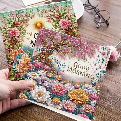 JISHSHAY 6 PCS Flower Diamond Painting Greeting Cards Good Morning Diamond Art Birthday Cards with Envelopes Gem Art Gem Painting Mosaic Kits for Adults for Thanksgiving Anniversary Valentine Festival - Image 7