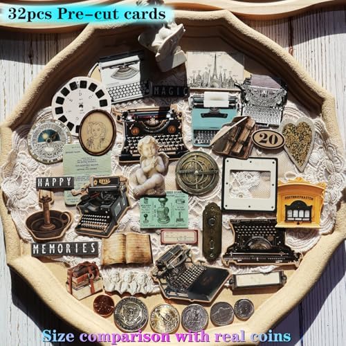 CATaireen Vintage Junk Journal Items Kit Pre Cut Paper Cards Cutout Cardstock Art Aesthetic Decor Hollow Out Craft Elements Small Embellishments Supplies for Adults Scrapbook Pack (Typewriter) - Image 3
