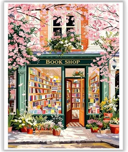 HITO Book Shop Paint by Numbers Kit for Adults 16x20 Inch Frameless by HITO