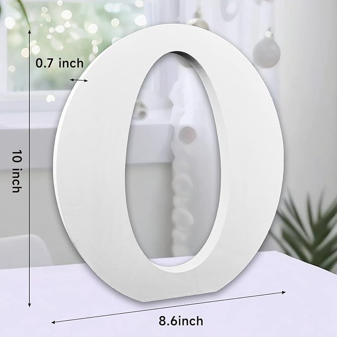 AOCEAN 10 Inch White Big Wood Letters, Unfinished Wooden Letters for Wall Decor Decorative Standing Letters Slices Sign Board Decoration for Craft Home Party Projects (O)