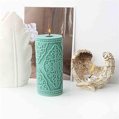 Grainrain 3D Lace Flower Column Silicone Candle Mold Decorated Pillar Candle Mould Handcrafted Silicone Molds for Candle Wax Resin Gyspum Crafts Making Middle Size(ZH026)