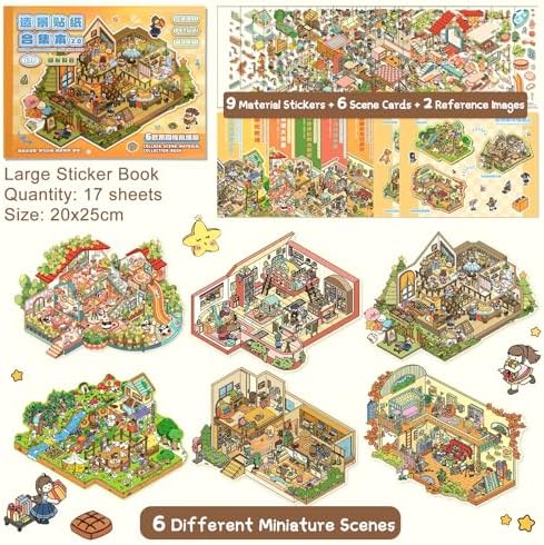 ASTARON 6 Sets DIY Large Size Sticker Scene Book, Make Own Shop Room - Image 2