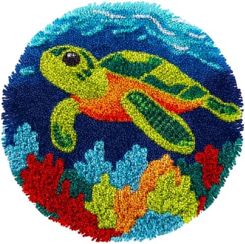 Latch Hook Rug Kit Cute Green Sea Turtle Easy for Beginners Round Shape Carpet Crochet Yarn Craft Mini Rug DIY Hook and Latch Little Tapestry for Home Decor 30x30cm-5 by Unknown