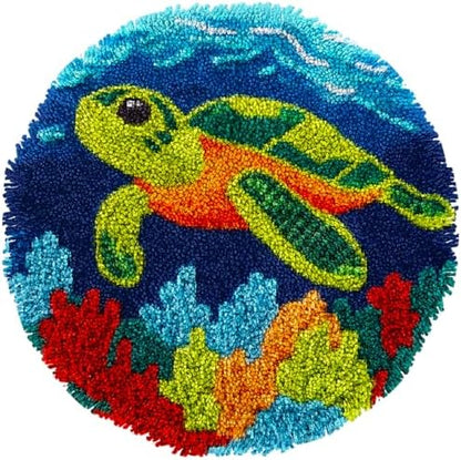 Latch Hook Rug Kit Cute Green Sea Turtle Easy for Beginners Round Shape Carpet Crochet Yarn Craft Mini Rug DIY Hook and Latch Little Tapestry for Home Decor 30x30cm-5 by Unknown