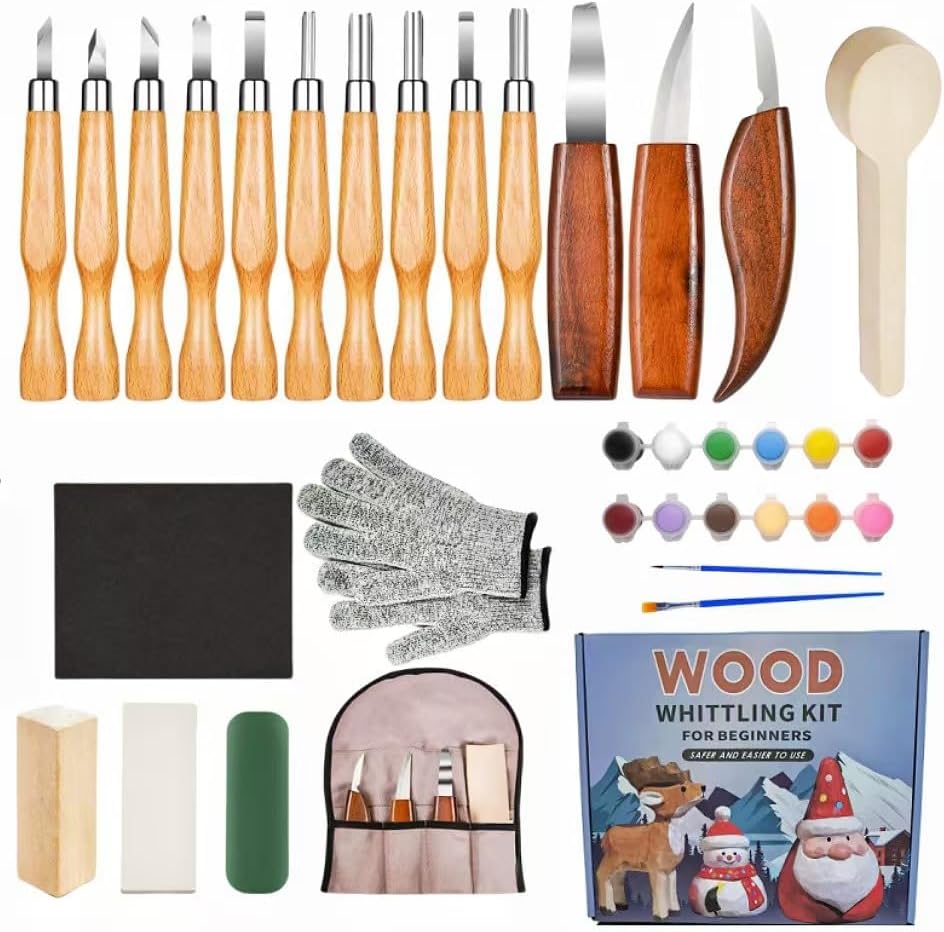 Wood Carving Kit, Wood Carving Tools Wood Carving Knife with Basswood Blocks Woodworking Widdle Gift for DIY Beginners Adults (22 PCS) by Zursuny