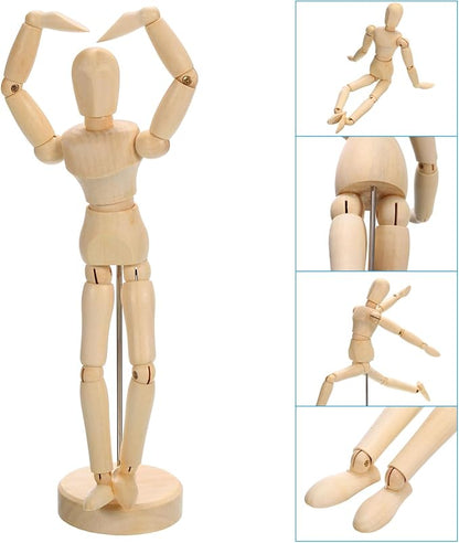 PATIKIL 8" Wooden Mannequin Figure, Artist Drawing Manikin Model Flexible Movable Jointed Sketching Lay Figure for Painting Drawing Decoration