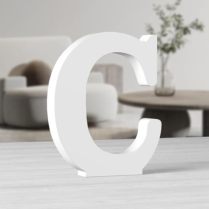 AOCEAN 10 Inch White Big Wood Letters, Unfinished Wooden Letters for Wall Decor Decorative Standing Letters Slices Sign Board Decoration for Craft Home Party Projects (C)