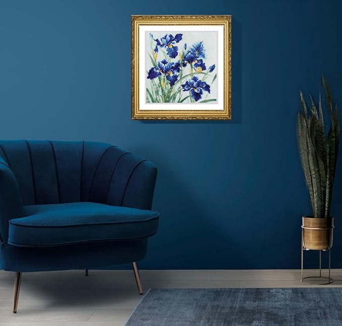 RIOLIS - Blue Irises 2102, Cross Stitch Kits 11¾" x 11¾", Cross Stitch Kits for Adults, Floral Counted Cross Stitch Kits, Embroidery Kit for Beginners & Advanced, Crossstitching Kits