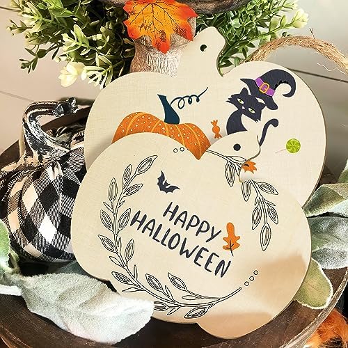Large Size 7inch Wooden Halloween Thanksgiving Ornaments to Paint, DIY Blank Unfinished Pumpkin Wood Discs Ornament for Crafts Hanging Autumn Decorations 10PCS - Image 5