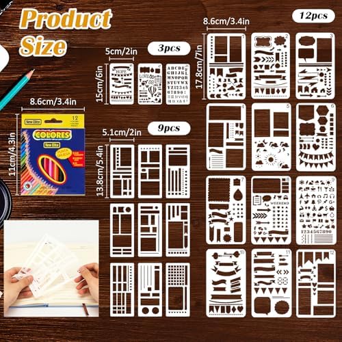 24-Piece Journal Stencils, Planner Stencils Templates with Colored Pencils - Image 2