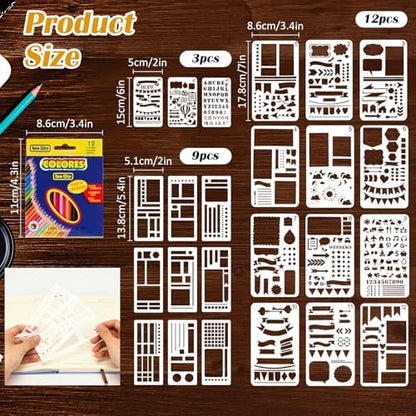 24-Piece Journal Stencils, Planner Stencils Templates with Colored Pencils - Image 2