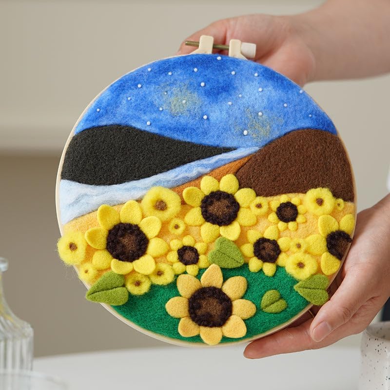 Wizardi Beginner Needle Felting Kit for Adults - Golden Sunflower Fields. Nature Felting Kit 20x20cm. Felting Tools. Wool Felting Supplies. Felt Crafts. Wool Felt. F07N8-W404 by Wizardi