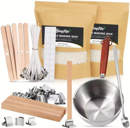 Soy Wax Candle Making Kit with 2 Wick Types & Melting Pot- All-in-One DIY Candle Making Supplies for Beginners, Includes Wax, Wick Stickers, Holders, Wick Placing Tube Tools for Homemade Container by Blingfun