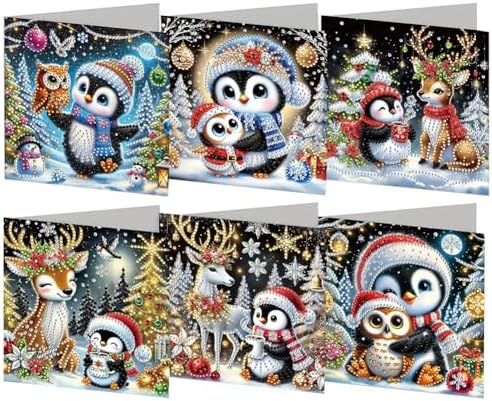 6pcs DIY Diamond Art Christmas Cards Kit with Envelopes & Tools-Diamond Dot Greeting Cards,Xmas 5D Rhinestones Painting for Adults,DIY Craft Family Friend Xmas Gifts(Christmas Penguin) by Unknown