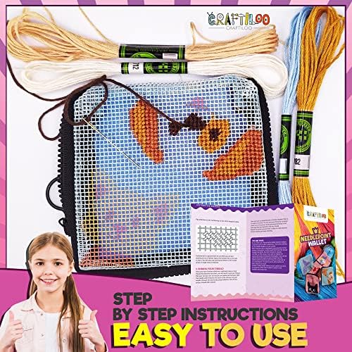 Needlepoint Kit for Kids Ages 6-12 - Cat & Dog Wallet Cross Stitch Craft - Image 3