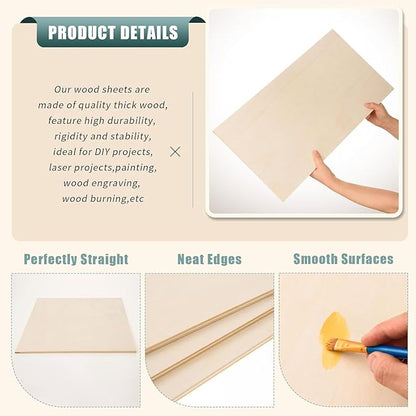 6 Pack 12 x 20 x 1/4 Inch-6mm Thick Basswood Sheets for Crafts Unfinished Plywood Sheets Boards Square Crafts Wood Sheets for DIY Laser Projects, Wood Burning, Engraving, Staining, Architectural Mode