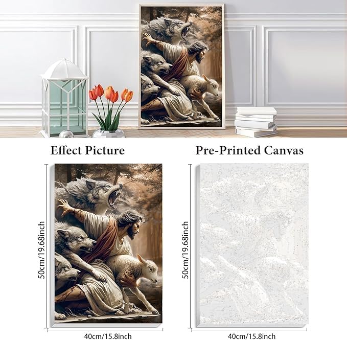 KYOQFVN Jesus and Wolf Paint by Numbers for Adults - DIY Adult Paint by Number Kit on Canvas, Easy Acrylic Painting Kits for Home Wall Decor 16x20 Inch（Without Frame） - Image 2