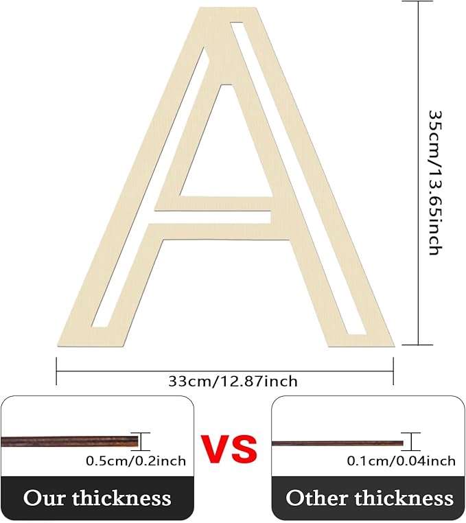 Large Wooden Letters 14 inch for Wall Decor Crafts Big Wood Letter A 1/5 Inch Thick Unfinished Alphabet Cutouts Paintable Letters for DIY Wreath Home Party Wedding Baby Nursery Decorations (A)
