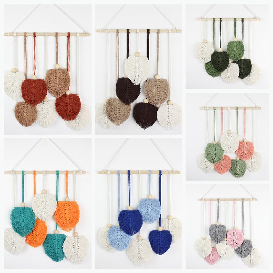 BUFANTL DIY Macrame Leaf Wall Hanging Kit for Beginners, Boho Woven Tapestry Craft Kit with Macrame Cord, Wooden Beads & Printed Instructions, Home Decor Macrame Kit for Adults - Image 5