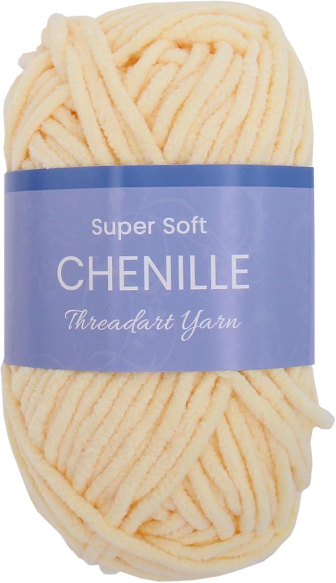 ThreadArt Chenille Yarn for Crocheting, Knitting, Amigurumi, Super Soft Plush Velvet Yarn - 50 Gram 60 yds #5 Fluffy Yarn Skeins - Light Yellow 22