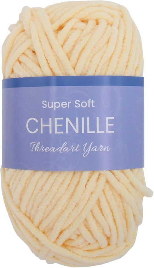 ThreadArt Chenille Yarn for Crocheting, Knitting, Amigurumi, Super Soft Plush Velvet Yarn - 50 Gram 60 yds #5 Fluffy Yarn Skeins - Light Yellow 22