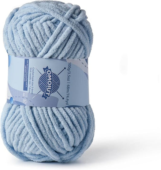 Chunky Chenille Yarn for Crocheting，Baby Yarn for Crocheting Soft Blankets，Bulky Yarns for Crochet Amigurumi，100g (74.3yds) Fluffy Velvet Yarns for Hand Knitting (Sky Blue)
