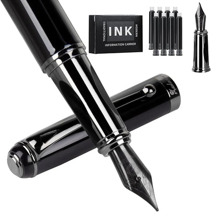 Zalantan Fountain Pen-Smooth Writing Metal Water Pen with Gift Case Fine Nib Consistent Ink Flow Luxury Pen for Nice Pens Includes a Calligraphy Nib 8 Cartridges a Ink Refill Converter(Grey)